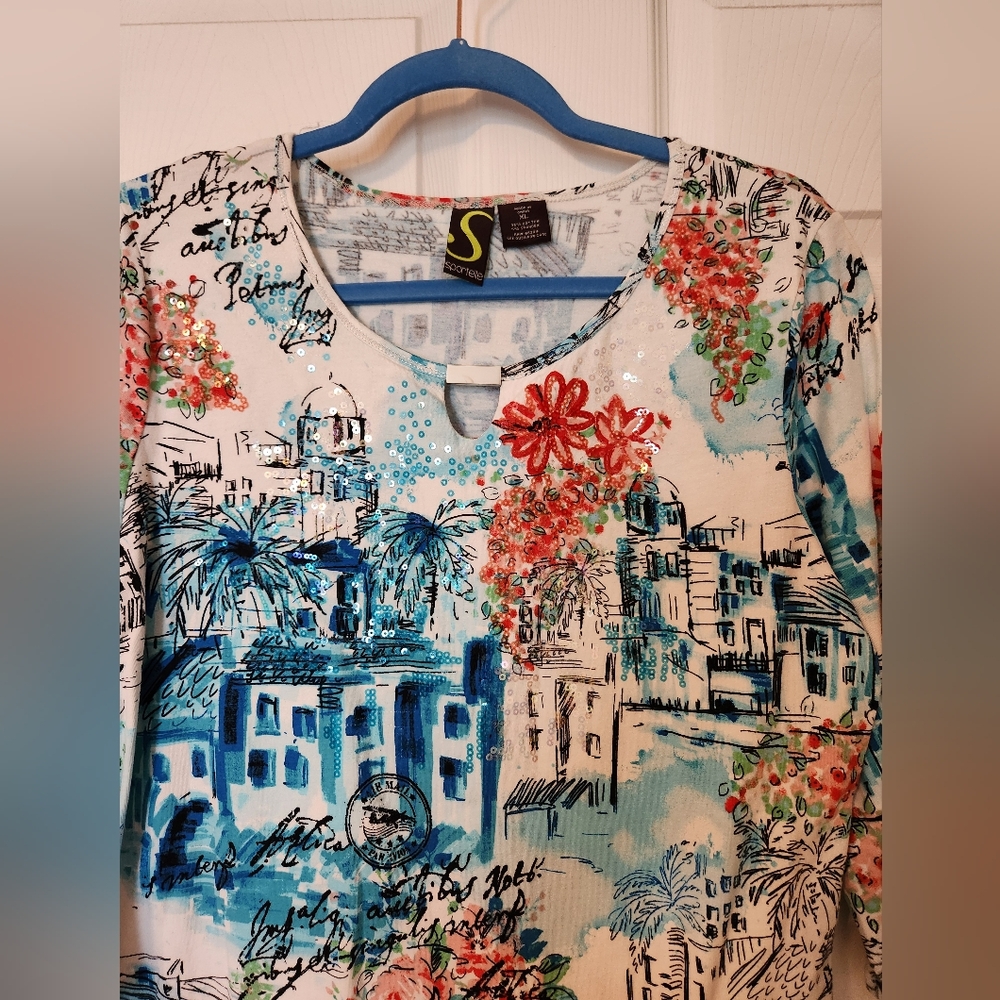 Spartelle scenic Print Women's Top - Multicolor, sz XL - Picture 3 of 4